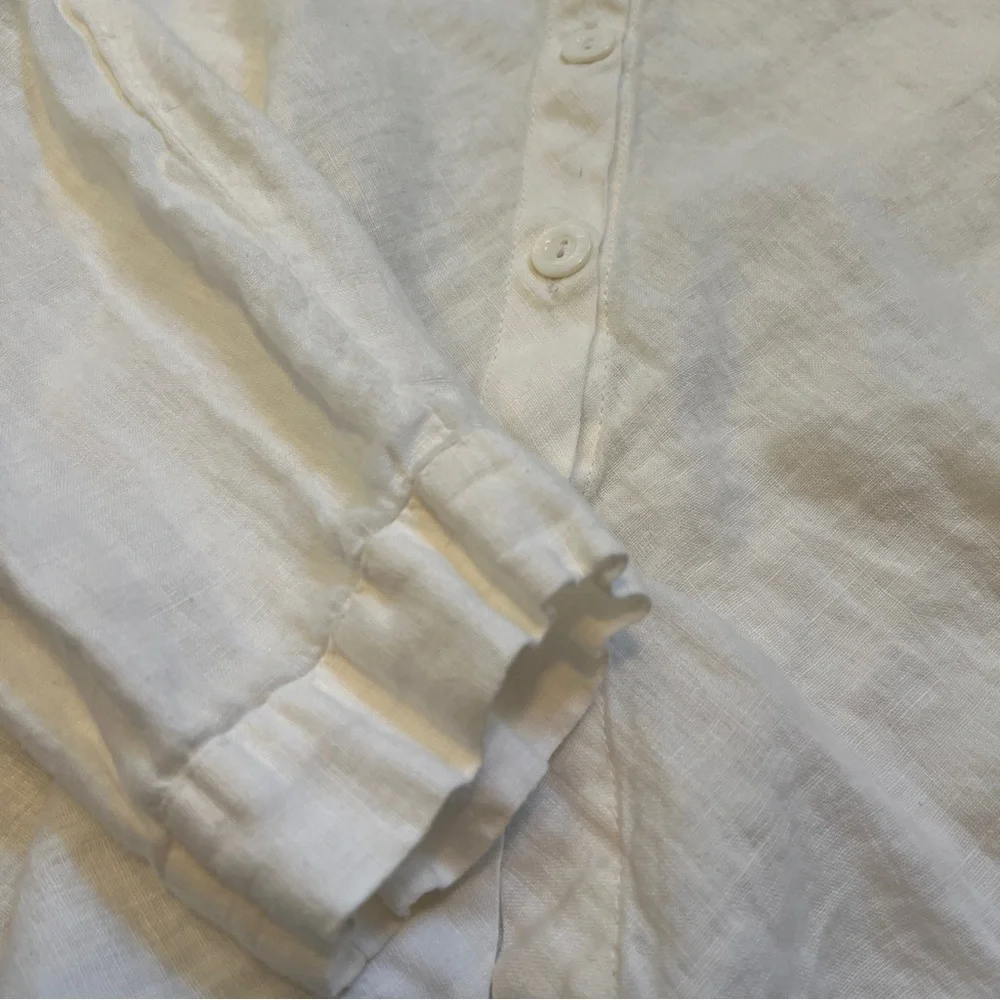 Flax 100% Linen Button Front Top 1G Off White Relaxed Fit Artsy - Picture 5 of 10